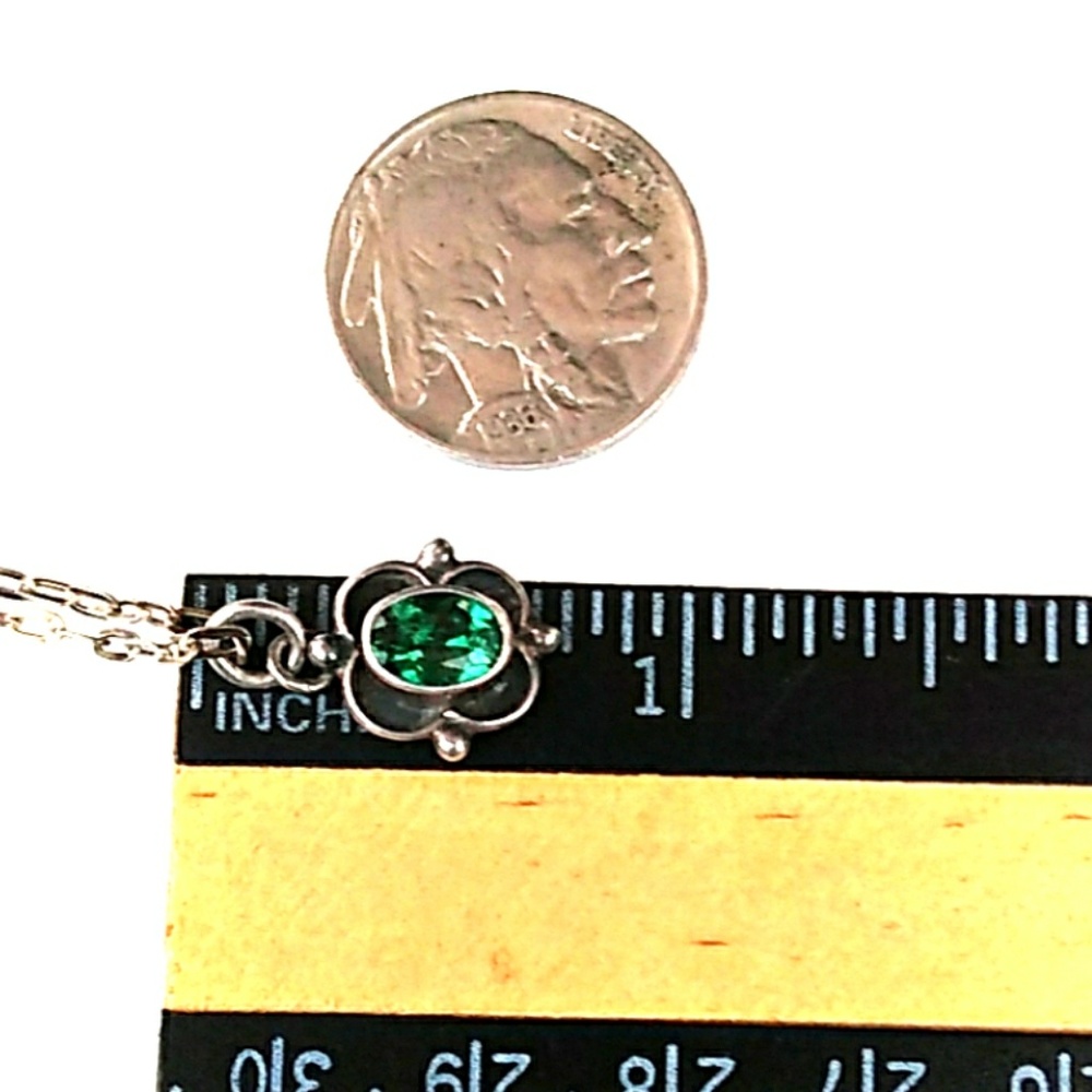 *WKEND SALE* S'Western Sterling Silver Emerald Pendant Dainty Necklace VINTAGE - Picture 6 of 8
